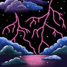 an artistic painting of lightning striking the night sky