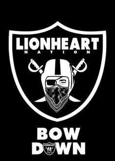 a black and white logo with the words lionheart nation bow down written on it