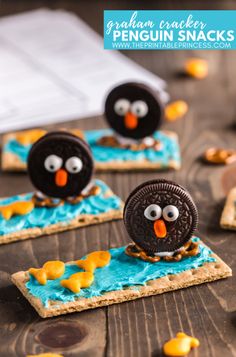 some cookies are decorated to look like penguins