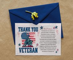 an envelope with a thank you veterans card