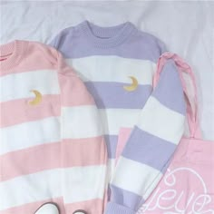 Harajuku Kawaii fashion shop Princess Hoodie, Kawaii Tops, Pastel Outfits, Kawaii Outfits, Magic Moon, Embroidery Sweater, Cozy Knit Sweater, Chic Sweaters, Pink And White Stripes