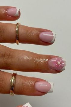 Simple Pastel Nails Short, Pink Girlie Nails, Short Natural Nails With Design, Short Nail Designs With Flowers, Nail Inspo On Natural Nails, Nail Designs For Really Short Nails, Cute Gel Manicure Ideas, Gel Nail French Tip, Short French Tip Gel Nails