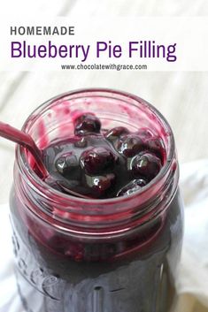 homemade blueberry pie filling in a mason jar