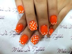 I guess its decided... navy nails with orange polka dots! maybe only on the accent nail though? Shimmer Nail Art, Polka Dot Nail Designs, Dot Nail Designs, Pedicure Designs Toenails, Nails Orange, Chic Nail Designs, Nail Shimmer, Polka Dot Nails, Dots Nails