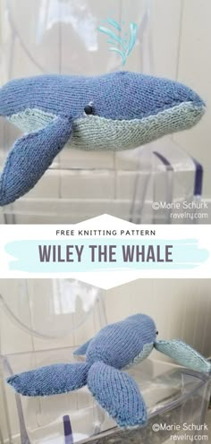 the whale is knitted in blue yarn