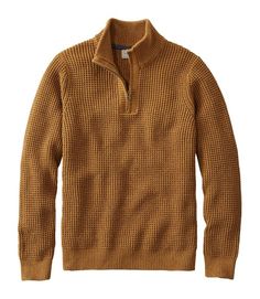 Men's Organic Cotton Sweater, Quarter Zip | Sweaters at L.L.Bean Quarter Zip Men, Cotton Sweaters, Mens Rain Jacket, Newborn Pics, Waffle Sweater, Waffle Stitch, Organic Cotton Yarn, Men's Sweaters, Lined Jeans