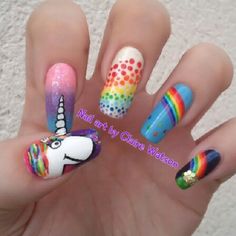 Unicorn Nails Interesting Nails, Point Nails, Nails Unicorn, Nails Cartoon, Cartoon Nails, Cnd Nails, Sassy Style