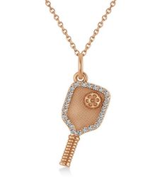 Diamond Pickleball Paddle Pendant Necklace Pickleball Jewelry, Pickleball Accessories, Plastic Ball, Rose Gold Chain, Pickleball Paddles, Group Boards, Diamond Pendant Necklace, Love Necklace, Ping Pong