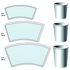 three different sizes of plastic cups with measurements