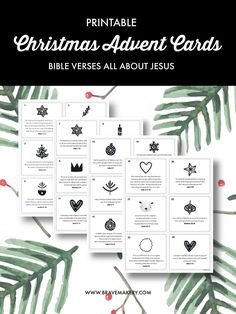 printable christmas activity cards for bible verses about jesus with pine branches and ornaments