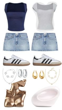 four pieces of clothing and accessories including shoes, bracelets, necklaces and rings