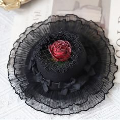 This price is for a mini hat only.   	 		 			Size 			Free Size 		 		 			Diameter 			18 Black Wide Brim Hat As A Gift, Black Wide Brim Hat As Gift, Black Hats As Spring Gifts, Black Hats For Spring Gifts, Black Hat For Spring Gift, Black Hat For Kentucky Derby Gift, Black Hat For Kentucky Derby, Mini Hat, Rose Design