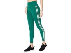 Splits59 Ella High-Waist Airweight 7/8 Leggings - Women's Casual Pants : Arugula/White : Give a classy touch to your workout look wearing the Splits59 Ella High-Waist Airweight 7/8 Leggings. High-rise fit. Wide elasticized waistband. Two-tone striped panels on the left leg. Body-hugging silhouette. Pull-on construction. 81% nylon, 19% spandex. Machine wash, tumble dry. Imported. Measurements: Waist Measurement: 20 in Outseam: 32 in Inseam: 23 in Front Rise: 10 in Back Rise: 11 in Leg Opening: 6 Striped Sporty Bottoms For Sports, Striped Sportswear Bottoms For Sports, Sporty Striped Bottoms For Sports, Sporty Striped Sports Bottoms, Fitted Activewear With Side Stripes For Sports, Casual Striped Activewear For Sports, Fitted Activewear With Contrast Stripes For Workout, Striped Sporty Activewear For Workout, Sporty Fitted Activewear With Side Stripes