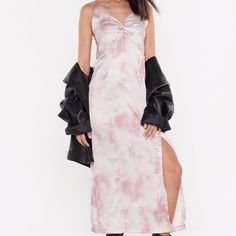 Super Cute Pink Satin Tie Dye Midi Dress With Slit Purchased From Nasty Gal Tie Dye Knots, Crochet Midi Dress, Dresses Satin, Bridal Dresses Lace, Slip Dresses, Shop Clothes, 80 Dress, 70 Dress, Versatile Dresses