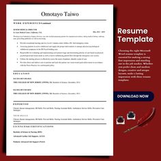 a professional resume template is shown in this file, with the cover letter and page numbers