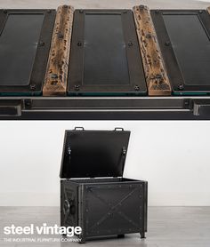 an open trunk sitting on top of a hard wood floor next to a white wall