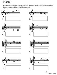 sheet music worksheet with notes and notations for the musical instruments, including