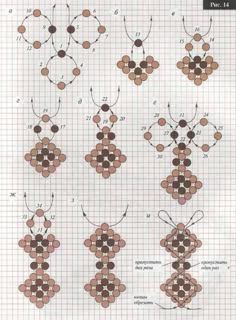 the diagram shows how many different types of beads are arranged in rows and circles, with dots