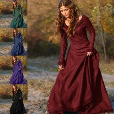 Medieval Dress Women's Costume Black / Purple / Red Vintage Cosplay Party & Evening Festival Long Sleeve 8603285 2022 – $25.87 Medieval Dress Princess, Queen Gown, Medieval Cosplay, Medieval Woman, Fest Outfits, Dress Women Elegant, Medieval Dress, High Waist Fashion, Solid Color Dress