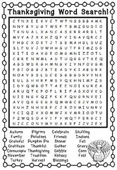 the thanksgiving word search is shown in this printable activity sheet for children to learn how to