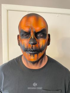 Pumpkin Halloween Makeup Men, Men Pumpkin Makeup, Scary Pumpkin Makeup Men, Men Halloween Face Paint, Pumpkin Make Up Halloween, Men Face Paint Halloween, Jack O Lantern Face Paint, Halloween Face Paint Men