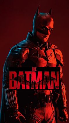 the batman movie poster is shown in red and black