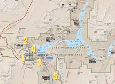 a map showing the location of lake mead national recreation area and its surrounding areas in yellow