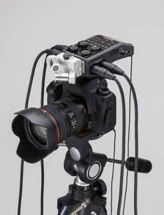 a camera attached to a tripod with a lens on the top and bottom part