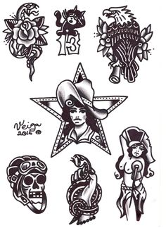 some tattoos with different designs on them