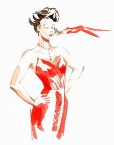 a drawing of a woman in a red dress