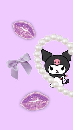 an animal with pearls on it's neck and two pink lips in the background