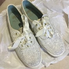 ***Price Firm*** Brand New In The Original Box. Never Been Worn. Kate Spade Glitter Keds, Kate Spade Sneakers, Kate Spade Wedding, White Keds, Kate Spade Bridal, Bridal Sneakers, Kate Spade Keds, Wedding Sneakers, Flower Girl Shoes