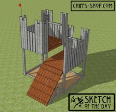 a drawing of a wooden play structure with stairs