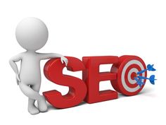 a person leaning on the word seo next to an arrow