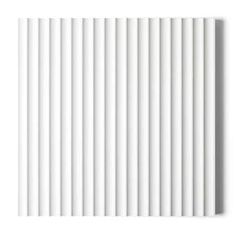 a white wall with vertical blinds on the top and bottom panel, against a white background