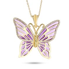 Butterfly pendant necklace gold yellow diamonds sapphire transparent purple enamel stained glass insects gift for her charm crystal rainbow Anniversary gold butterfly Materials:  14 k gold 90 pis. (0,27 carat)- Diamonds 6 pis. (0,03 carat)  -  Sapphire yellow purple enamel stained glass The chain is not included. Free Worldwide Shipping Buy fine jewelry for every day. Jewelry made to make you happy. We carefully package individual items with our original jewelry gift box. Shipping We are an Armenian brand and delivery is carried out from Armenia. We provide FREE worldwide shipping. Delivery time depends on your region. We do our best for you to get the goods as quickly as possible. Delivery takes about 20-25 days Tracking number is provided via message. Please allow us 2-4 business days to Yellow Butterfly Jewelry Gift, Elegant Purple Butterfly Necklace Gift, Purple Butterfly Necklace, Necklaces Purple, Butterfly-shaped Metal Necklace As A Gift, Elegant Gemstone Butterfly Necklace, Crystal Rainbow, Yellow Diamonds, Butterfly Pendant Necklace