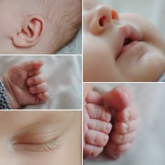 four different pictures of a baby's nose and ear