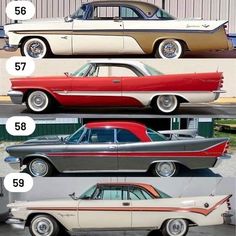 four different types of cars with numbers on them