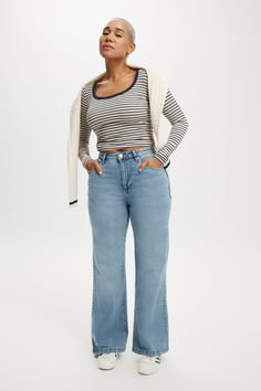 CURVY STRETCH WIDE LEG JEAN How To Style Wide Leg Jeans, Size 22 Women, Clothes Tips, Style Wide Leg Jeans, Wide Legged Jeans, Midsize Outfits, Size 16 Women, Size 12 Women, All Jeans