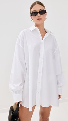 Shopbop - Designer Clothing, Shoes & Accessories Blouse Dress Oversized, Nyc Wardrobe, Fall Thrift, Nyc Shirt, Oversized White Shirt, Wardrobe Nyc, Shirt Mini Dress, White Shirt Outfits, Buttoned Dress