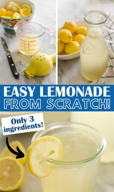 lemonade from scratch in a glass pitcher and on the table with ingredients to make it