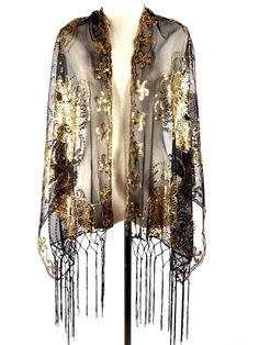 Fringe Hem Sequin Decor Scarf Shawl | SHEIN USA Pagan Style, Graphic Scarf, Mesh Scarf, Fashion Eras, Owl Costume, Wedding Tux, Great Gatsby Theme, Boho Shawl, Morning Dress