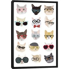 an art print with many cats wearing glasses