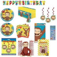 Curious George Birthday Party Supplies Bundle includes 16 Lunch Plates, 16 Lunch Napkins, 1 Table Cover, 1 Happy Birthday Banner, 3 Hanging Swirl Decorations, 1 George Candle Decoration Set - Walmart.com George Birthday Party, Gold Birthday Party Decorations, Turtle Birthday Parties, Birthday Party Plates, Ninja Turtles Birthday Party, Dragon Birthday Parties, 40th Birthday Party Decorations