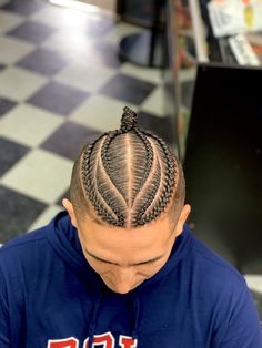 Braids With Fade, Braided Man Bun, Cornrow Hairstyles For Men, Afro Braids, 4 Braids, Braids For Boys, Braided Hairstyles For Black Women Cornrows