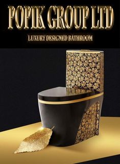 an advertisement for a luxury designed bathroom with gold foil on the walls and flooring