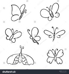 six different types of butterflies drawn in black and white with the words, i love you