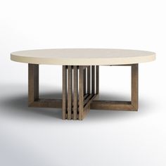 an oval table with three wooden bars on each side and a white surface in the middle