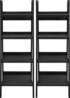 two black bookshelves sitting side by side on top of each other in front of a white background