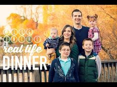 a family posing for a photo with the words real life dinner in front of them